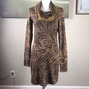 T Party dress in animal print with cowl neck sz M